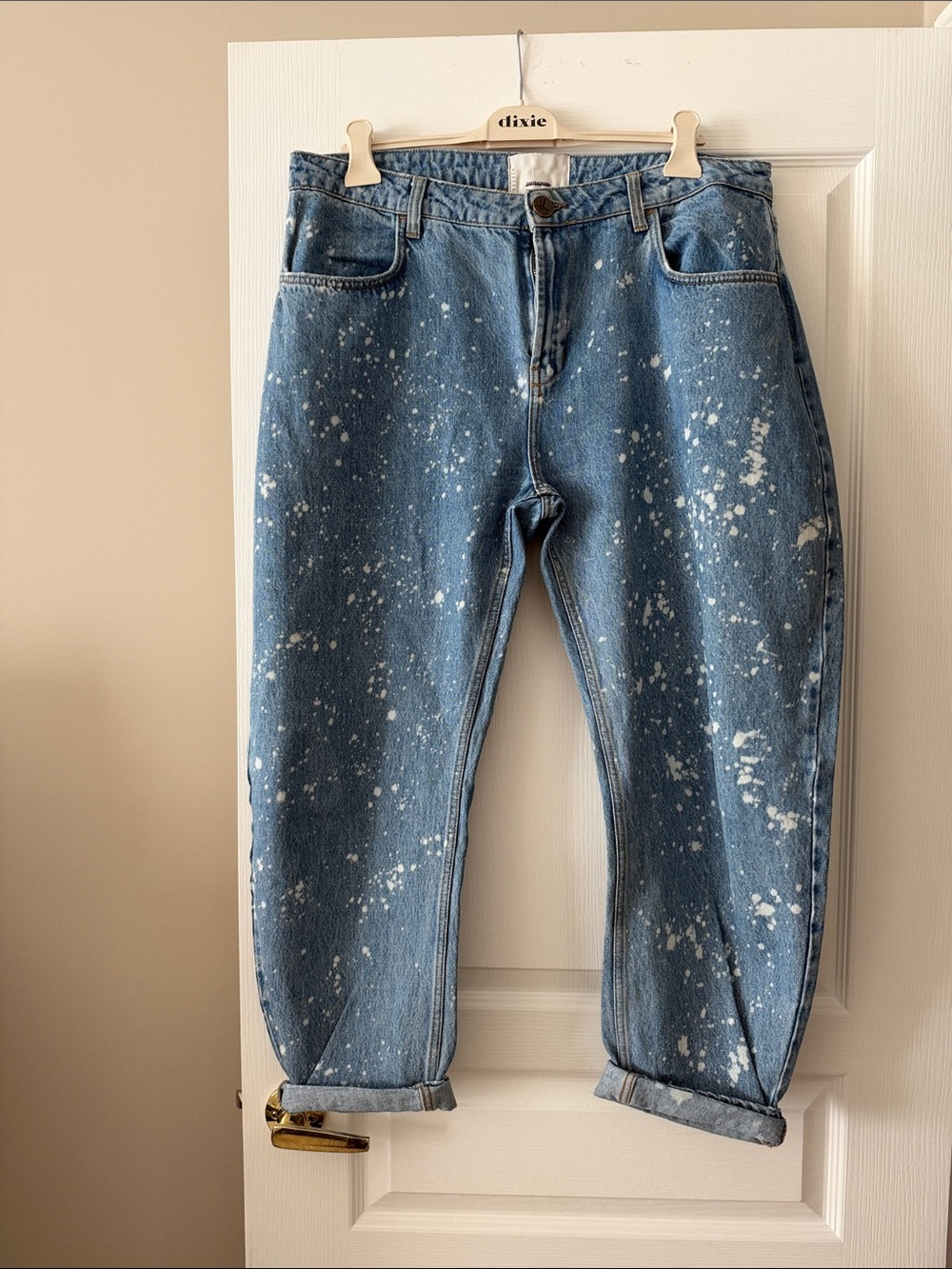 One Teaspoon Blue Denim Boyfriend Jeans with White Paint-Splatter